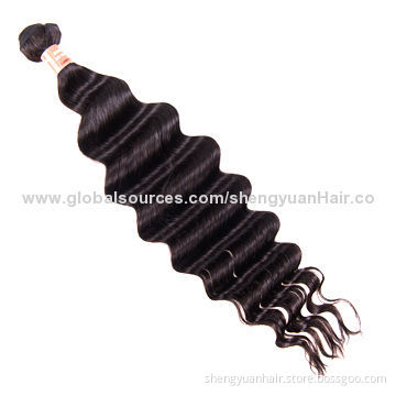 Hot selling superior quality Indian virgin human Remy hair deep wave hair weaves, natural black